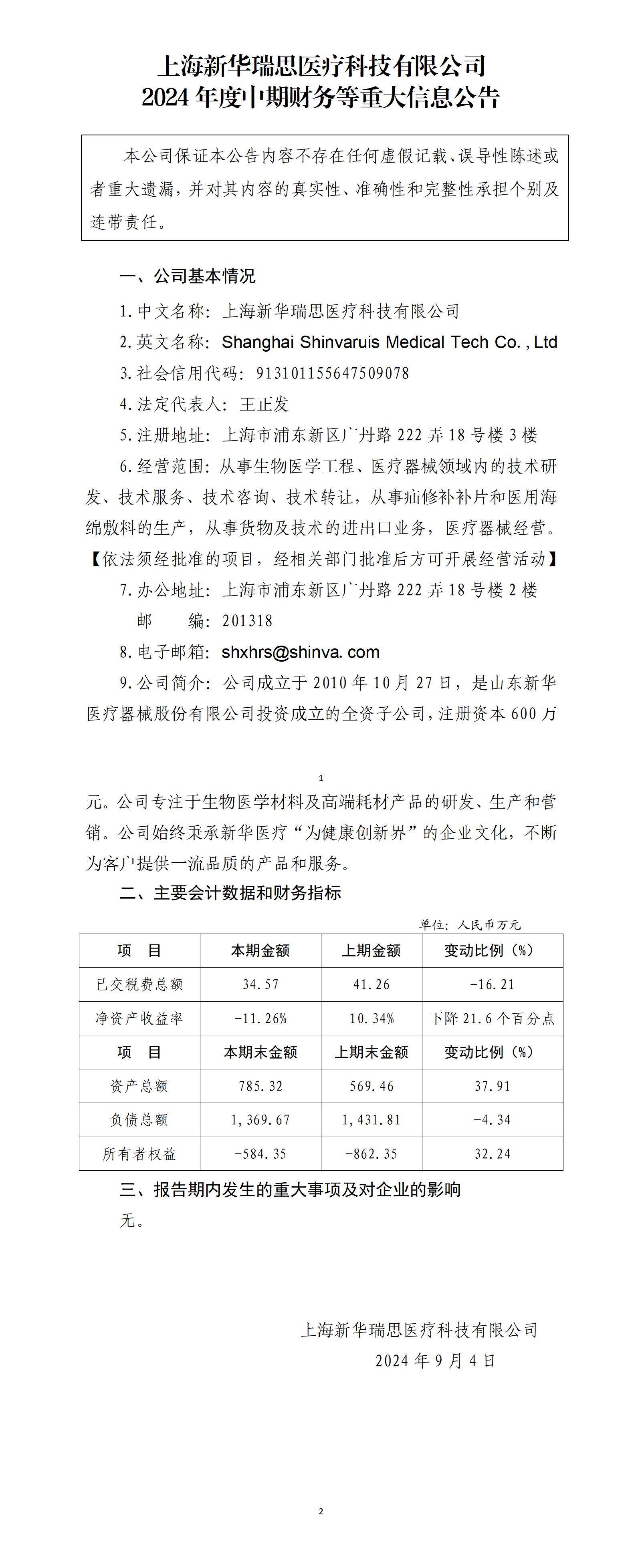 上海新華瑞思醫(yī)療科技有限公司2024年中期財務等重大信息公告_01.jpg
