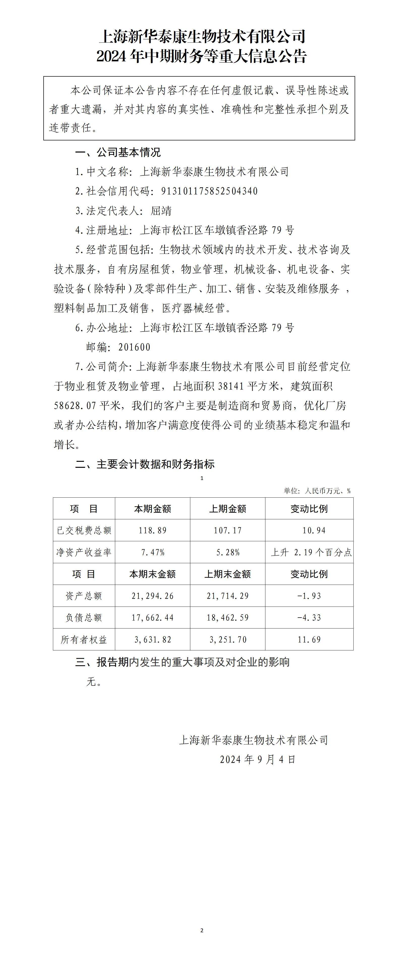 上海新華泰康生物技術(shù)有限公司2024年中期財(cái)務(wù)等重大信息公告_01.jpg